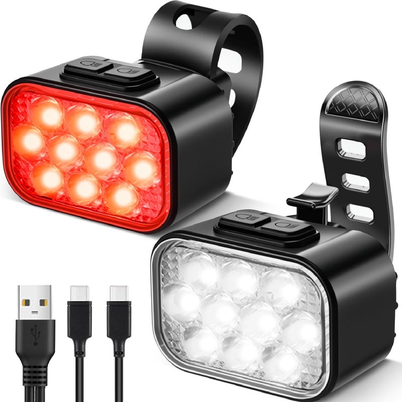 Victoper 10 LED Bike Light, 8+9 Modes USB Rechargeable Bicycle Lite, High Lumens Super Bright Bike Headlight & Taillight Set, Waterproof Safety Bike Front & Rearlight for Road, Night Riding - Image 1